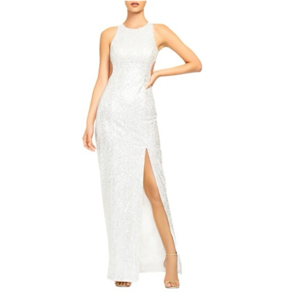 NEW Aidan Mattox Sequin Cutout Mermaid Crystal Maxi Dress Women's Size 10